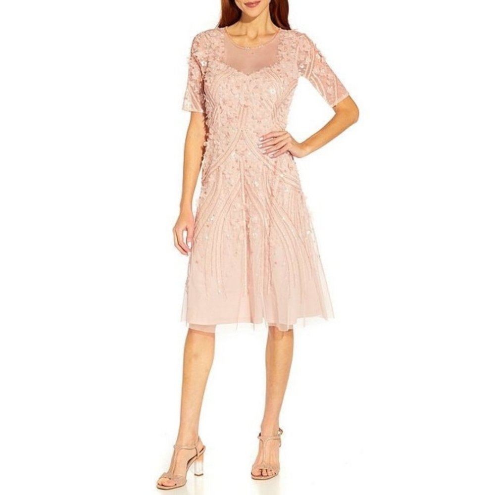 ADRIANNA PAPELL AP1E209768 3D FLORAL MIDI DRESS(AP1E209768)